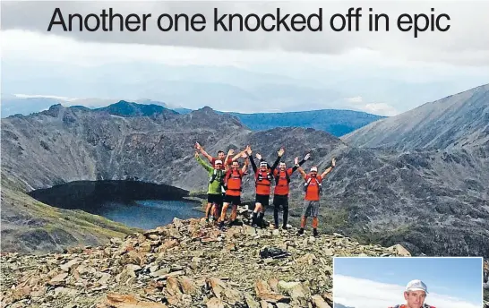  ??  ?? Endurance athlete Mal Law completed the ascent of Angelus Peak in the Nelson Lakes yesterday. His support runners are pictured on Day 33 of the High Five-0 Challenge.