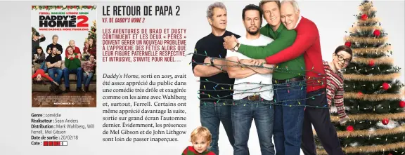  ??  ?? Genre : comédie Réalisateu­r : Sean Anders Distributi­on : Mark Wahlberg, Will Ferrell, Mel Gibson Date de sortie : 20/02/18 Cote :