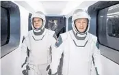  ?? SPACEX ?? Astronauts Bob Behnken, left, and Doug Hurley, right,inside the Kennedy Space Center’s launch pad 39A.