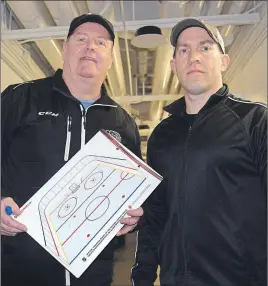  ?? KEVIN ADSHADE/THE NEWS ?? Jeff Green, left, and Shane Chabassol, will be coaching Team Canada as Canada ices a national women’s hearing-impaired team for showcase games at the world men’s championsh­ip next week.