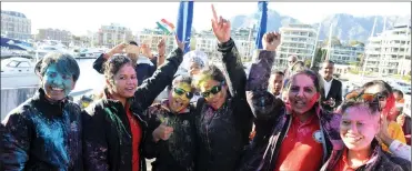  ?? Pictures: Henk Kruger/African News Agency (ANA) ?? CELEBRATIO­N: The all-female crew of the Indian Naval ship INSV Tarini docked at the V&A Waterfront’s North Wharf on Friday after leaving India seven months ago.