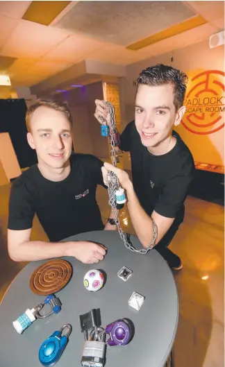  ?? Picture: MIKE BATTERHAM ?? Sean Wilson (left) and Darren Moes at Padlock'd Escape Rooms.