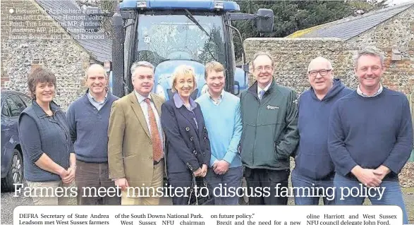  ?? Pictured at Applesham Farm are, from left: Caroline Harriott, John Ford, Tim Loughton MP, Andrea Leadsom MP, Hugh Passmore, Sir James Bevan, and David Exwood ??