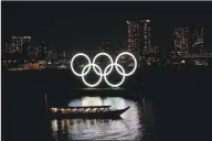  ?? BEHROUZ MEHRI / AFP via Getty Images ?? The Olympic rings are seen in Tokyo's Odaiba district on March 23, 2020.