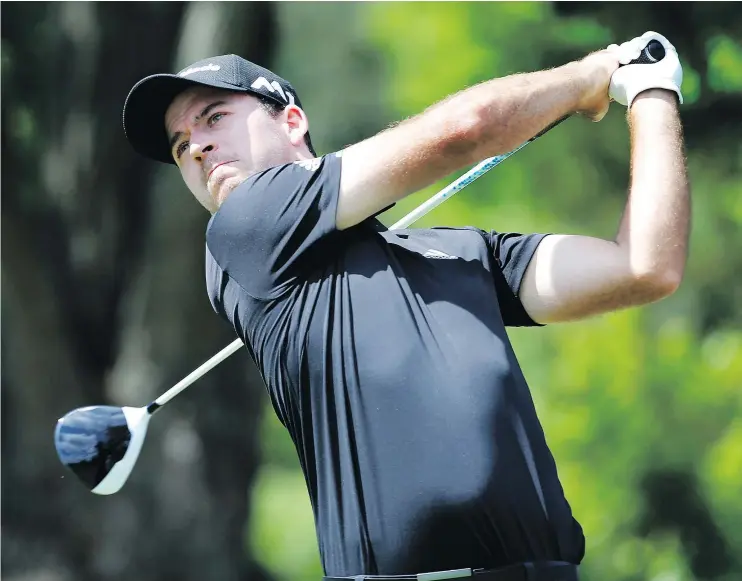  ?? THE ASSOCIATED PRESS ?? Nick Taylor watches his tee shot during the final round at the Greenbrier Classic in West Virginia Sunday. Taylor shot a 68 on the day.