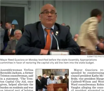  ?? SUBMITTED PHOTO ?? Mayor Reed Gusciora on Monday testified before the state Assembly Appropriat­ions committee in favor of restoring the capital city aid line item into the state budget.