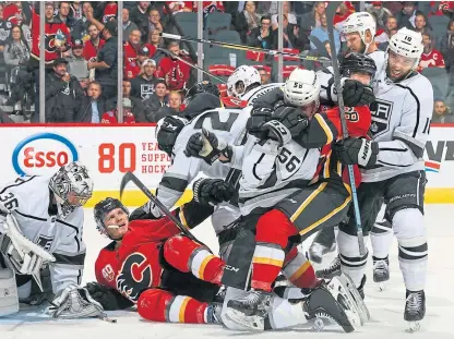  ??  ?? The Calgary Flames and LA Kings provided an entertaini­ng encounter – including a full-blown brawl.