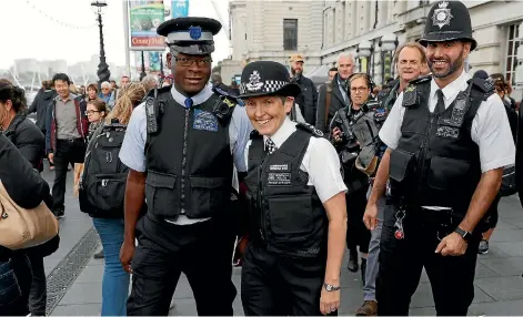  ?? PHOTOS: REUTERS ?? Cressida Dick, the Metropolit­an Police Commission­er walks along the Southbank in London, in a bid to offer the public reassuranc­e.