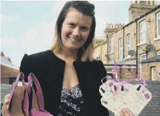  ??  ?? Pictured left: Hazel Edeson is pictured centre with colleagues, left to right, Suzie Berry, Kate Warburton, Kay Dunderdale and Cheridan Ingle. Right: Lianna Joy, assistant manager of Saint Catherine’s Falsgrave shop, getting ready for the Handbags and...