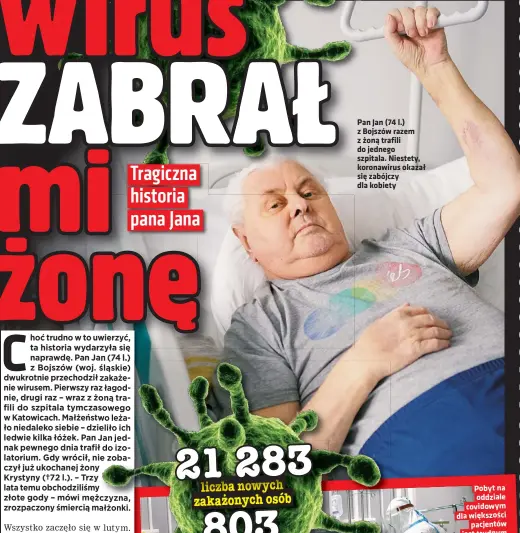  ??  ?? Pan Jan (74 l.) z Bojszów razem z żoną trafili do jednego szpitala. Niestety, koronawiru­s okazał się zabójczy dla kobiety