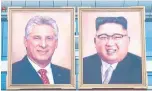  ?? NK NEWS ?? North Korea used the DPRK-Cuba summit to display this first official portrait of Kim Jong Un, alongside that of President Miguel Díaz-Canel.