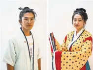  ??  ?? Hanfu enthusiast­s, shown in Beijing last month, wear a clothing style they believe China’s Han people wore before occupation.