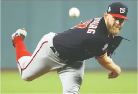  ?? MIKE EHRMANN/USA TODAY SPORTS ?? It’s expected that Nationals pitcher Stephen Strasburg, the World Series MVP, will opt out of his contract today. The big right-hander recorded two big wins over the Astros in the Fall Classic, putting him in line for another huge contract.