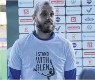  ??  ?? KAMARA MAN Pukki with T-shirt in support of friend Glen