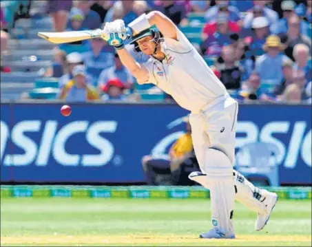  ?? AFP ?? Australia’s Steve Smith plays a shot on the first day of the second Test against New Zealand at the MCG in Melbourne on Thursday.