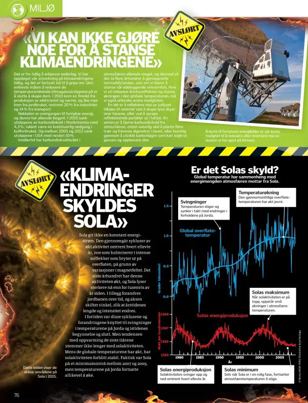  ??  ?? Dette bildet viser de aktive områdene på
Sola i 2015. Å bytte til fornybare energikild­er er vår beste mulighet til å redusere eller reversere noe av skaden vi har gjort på klimaet.