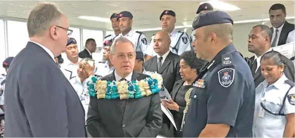  ?? Photo: Arieta Vakasukawa­qa ?? From left: Director of Public Prosecutio­ns Christophe­r Pryde, Chief Justice Anthony Gates with Commission­er of Police, Brigadier-General Sitiveni Qiliho after the 2017 Advanced Prosecutio­n Course Graduation at Suvavou House in Suva on 27 July 2017.