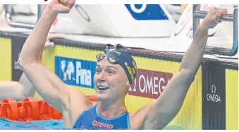  ?? AFP ?? POTENCIA. Con el obtenido en el último día de actividade­s en Doha, Sarah Sjostrom suma 14 oros en Mundiales de natación.