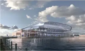  ??  ?? An image of the final designs of Everton’s new 52,000-seater stadium at Bramley-Moore Dock on Liverpool’s waterfront. Photograph: Everton FC/PA