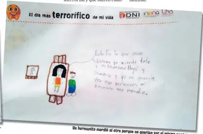  ??  ?? los insultos. para los niños, por los atropellos y
Las carreteras son inseguras y violentas
Un hermanito mordió al otro porque no querían ver el mismo programa.