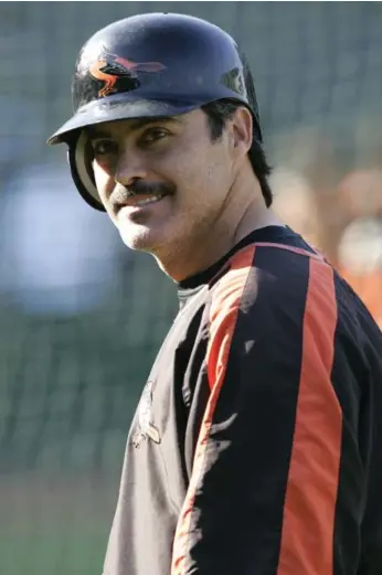  ?? MICHAEL PIMENTEL /ICON SPORT MEDIA VIA GETTY IMAGES ?? Rafael Palmeiro would have been a hall of famer if not for a failed drug test. The lasting memory is of the slugger waving his finger at a congressio­nal hearing.