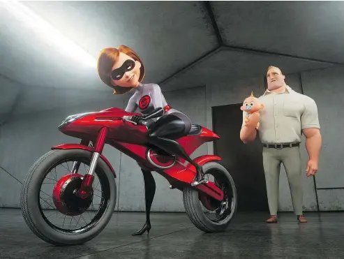  ?? DISNEY/PIXAR ?? In Incredible­s 2, Helen/Elastigirl, voiced by Holly Hunter, is the face of the new superhero movement, while Bob/Mr. Incredible, voiced by Craig T. Nelson, turns into a stay-at-home dad to their son Jack-Jack.