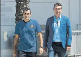  ?? FOTO: MANEL MONTILLA ?? Valverde y Robert, juntos en la Ciutat Esportiva del FC Barcelona