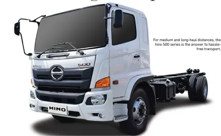  ?? ?? For medium and long-haul distances, the hino 500 series is the answer to hasslefree transport.