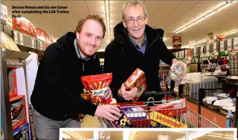  ??  ?? Declan Honan and his son Conor after completing the Lidl Trolley Dash.