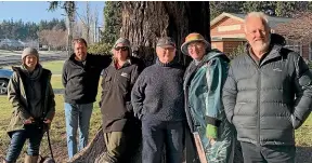  ?? ?? Lumsden Tree Lovers group members, from left, Josie Blackshaw, Duncan Brown, Tess Thurlow, Kathryn Cree, Kate Morgan and Tim Hanna gathered in front of one of the cypress trees in Lumsden yesterday morning.