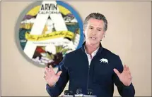  ?? ALEX HORVATH / THE CALIFORNIA­N ?? Gov. Gavin Newsom addresses the media during a visit to the Arvin Veterans Hall on Monday. The photo appeared on The California­n’s Facebook page.