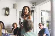  ?? Lynandro Simmons / Hearst Connecticu­t Media ?? Lt. Governor Susan Bysiewicz speaks at the Resister's meeting at Tavern on Main last week in Westport.