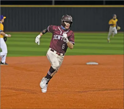  ?? BLAKE FOGLEMAN/TONY Gatling Photograph­y ?? Benton senior Aidan Garrett runs the bases in a recent game during the Benton Panther Baseball Classic. The Panthers would fall 5-4 to the North Little Rock Charging Wildcats in extra innings Saturday to wrap up the Classic.
