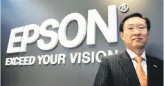  ??  ?? President of Seiko Epson corporatio­n Usui poses before a Reuters interview during the opening day of the IFA consumer electronic­s fair in Berlin. Usui says the new sensor could enable Epson to address new markets such as food production, medical...