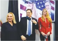  ?? AP PHOTO/JOHN BAZEMORE ?? Sen. Marco Rubio, R-Fla., stands with Georgia GOP candidate Sen. Kelly Loeffler, right, and Bonnie Perdue, wife of Sen. David Perdue, R-Ga., after a campaign rally Wednesday in Marietta, Ga.