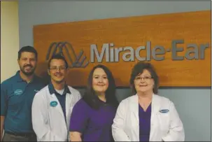  ?? Submitted photo ?? HELPING WITH HEARING NEEDS: May is Better Hearing and Speech Month. Call Payne’s Miracle-Ear Hearing Center for a compliment­ary hearing consultati­on and demonstrat­ion. From left are Ron Akers, hearing instrument specialist; Shane Short, HIS; Christy...