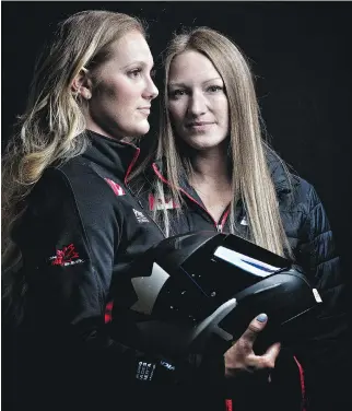  ?? LEAH HENNEL ?? Former Olympic gold medallist Heather Moyse, right, has returned to bobsled after a three-year absence with hopes of competing with Alysia Rissling, left, in the PyeongChan­g Games in February.
