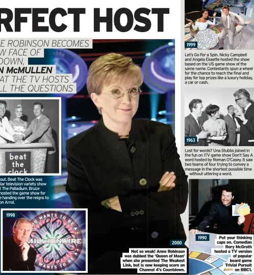 ??  ?? 1989 2000
Not so weak! Anne Robinson was dubbed the ‘Queen of Mean’ when she presented The Weakest Link, but is now keeping score on Channel 4’s Countdown.