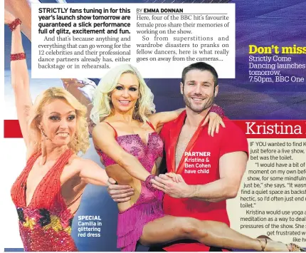  ??  ?? SPECIAL Camilla in glittering red dress
PARTNER Kristina & Ben Cohen have child