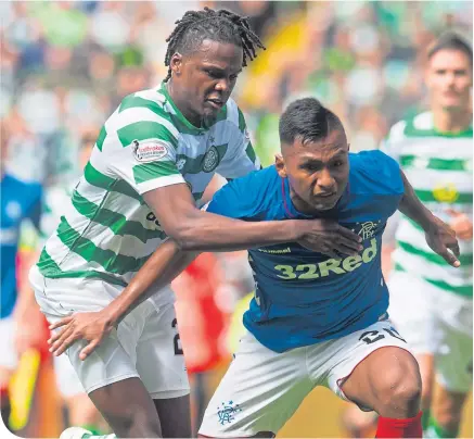  ??  ?? There’s no doubting the competitiv­eness of Dedryck Boyata and Alfredo Morelos – just their temperamen­t