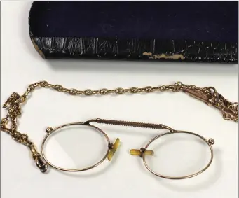  ??  ?? Yeats’ famous round spectacles are up for auction as part of a large Yeats Collection next Tuesday November 14th in Fonsie Mealy’s Chatsworth Salerooms, Castlecome­r, Co. Kilkenny.
