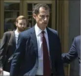  ?? AP FILE PHOTO ?? Former U.S. Rep. Anthony Weiner, leaves Federal court in New York on May 29 after pleading guilty to a charge of transmitti­ng sexual material to a minor. Weiner is to be sentenced Monday for sending obscene material to a 15-year-old girl in 2016.