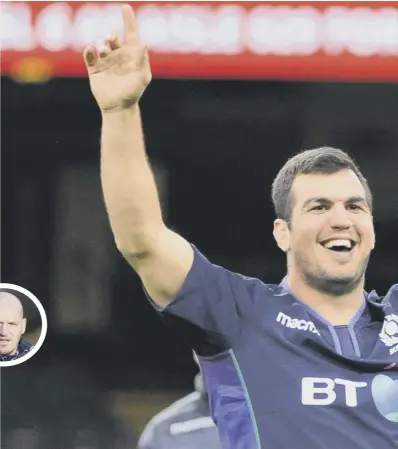  ??  ?? Scotland skipper Stuart Mcinally enjoying himself yesterday at the Principali­ty Stadium, where Gregor