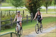  ?? PHOTO BY MICHILEA PATTERSON – FOR MEDIANEWS GROUP ?? Women ride bikes on the Schuylkill River Trail in Union Township during the 2019 Ride for the River.