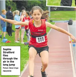  ?? Picture: Steve Crispe FM14374741 ?? Sophie Stratford flies through the air in the long jump