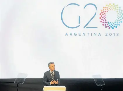  ?? BLOOMBERG ?? Presentaci­ón. Macri, en el CCK, en el discurso que inauguró la presidenci­a argentina del G-20.