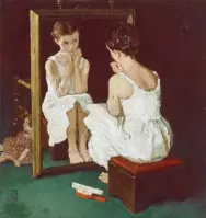  ??  ?? Norman Rockwell (1894-1978), Girl at Mirror, The Saturday Evening Post cover study, 1954. Oil on photograph­ic paper laid on board, 101/8 x 10½ in., initialed lower left: ‘N/R’. Estimate: $300/500,000 SOLD: $399,000