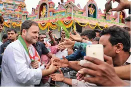  ?? — PTI ?? Congress President Rahul Gandhi arrives at Huligemma Temple during his four- day visit, in Koppal in Karnataka on Saturday.