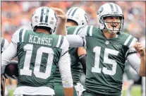  ?? AP PHOTO ?? Jermaine Kearse, Josh Mccown and the 3-2 New York Jets take on the New England Patriots Sunday for first in the AFC East, by far the biggest surprise in the NFL this season.