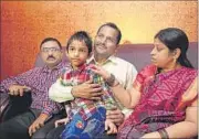  ??  ?? T Gopi Krishna with his family in Hyderabad on Saturday. HT